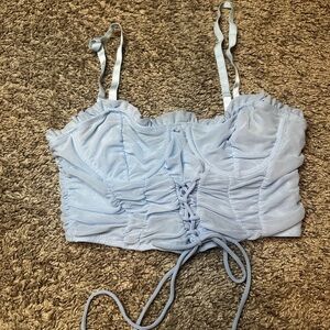 Elegant Sky Blue Ruched Crop Top